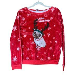 Stars & Sprinkles Red "Bah Humpug" Fleece Christmas Sweater XL Soft & Cozy
